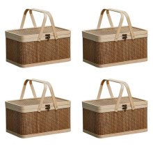 Bamboo Basket Natural -Friendly Woven Basket Bamboo Picnic Basket
