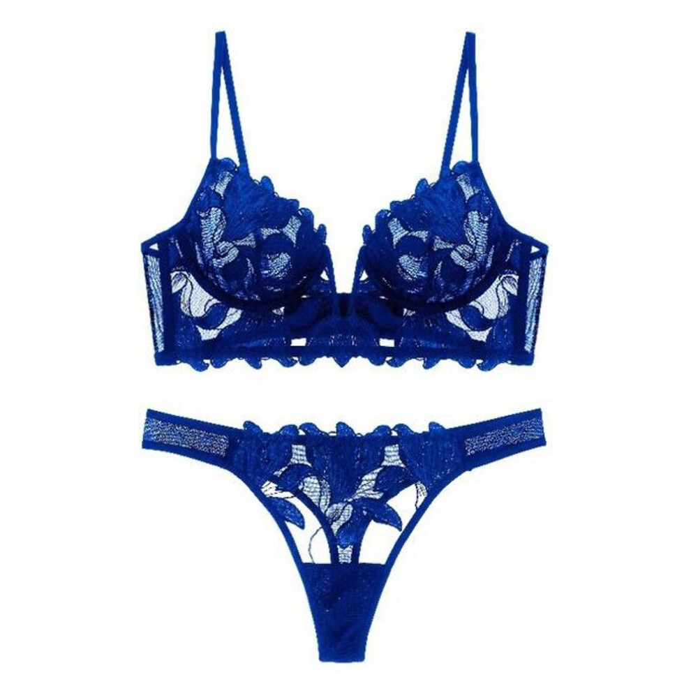 (blue, L) Cinoon Sexy French Lace Embroidery Brassiere Lingerie Set Women's Underwear Set Push Up Thin Bralette Deep V Bra And Panty Set-image-OPC-PHYWWNF-NEW