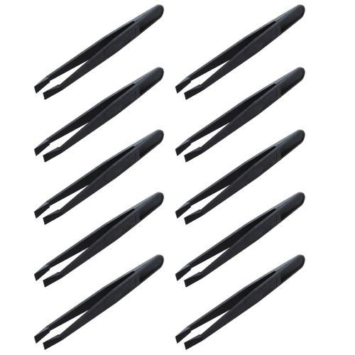 Pensetă manuală, neagră, antistatică, din plastic, cu vârf plat