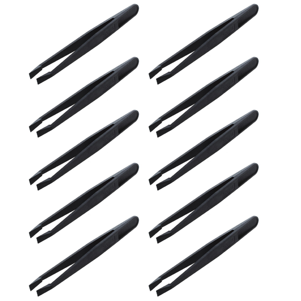 Black Manual Tool Plastic Flat Tip Anti-Static Tweezers