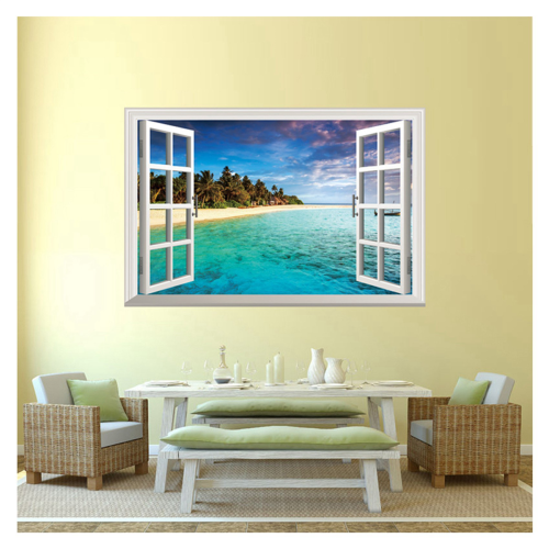 Sticker mural 3D avec vue sur la mer, décoration d'intérieur, affiche, photo 2