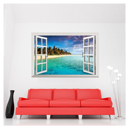 Sticker mural 3D avec vue sur la mer, décoration d'intérieur, affiche, photo 1