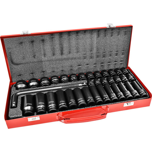 35-Pieces 1/2' DR Drive Deep Impact Socket Set, 6-Point (8mm - 32mm), 35pc Jumbo Set