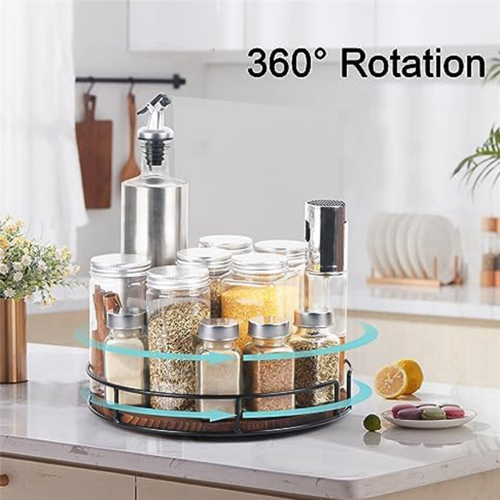 Non-Skid Wood Turntable Organizer for Cabinet,Pantry,Carbonized Black 1
