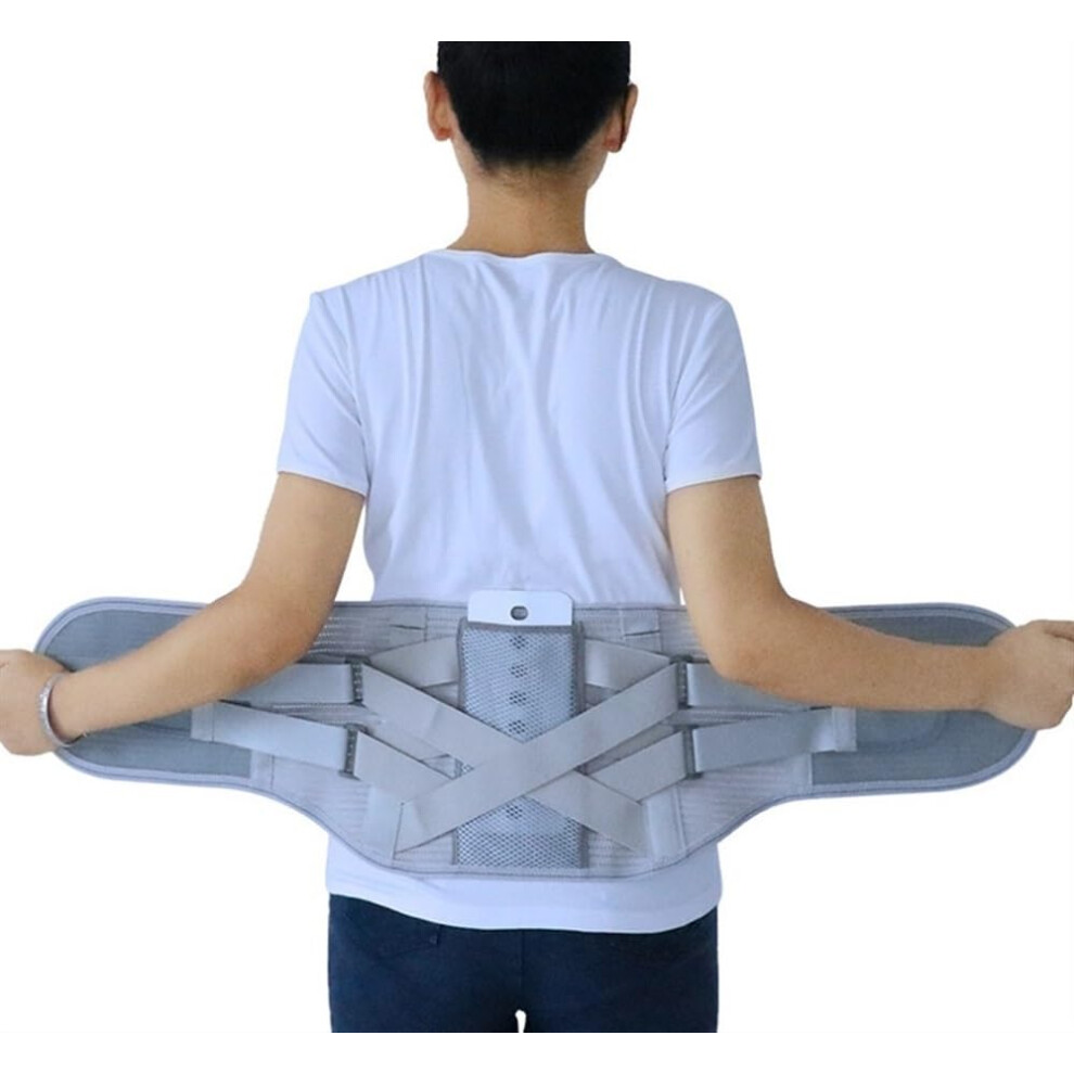 Grey Lumbar Back Support Belt Disc Herniation Orthopedic Strain Pain Relief Corset ( Xl)
