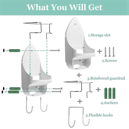 Iron Board Hanger Wall Electric Iron Holder with Removable Hooks -2 2