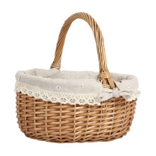 Wicker Picnic Basket Gift Basket Photo Props Organizer with Handle Storage Basket for Camping Garden Outdoor Hiking Kitchen, M Beige