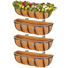 4 Pack 16 Inch Window Box Deck Railing Planter with Coconut Liner, Balcony Rail Planters