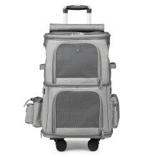 Double Layer Dog Pram Cat Strollers for 2 Cats, Pet Cat Dog Travel Carrier with Wheels