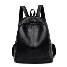 Eleganter Damenrucksack aus wasserdichtem PU-Leder für Uni, Wandern, Wochenenden, Reisen – Schwarz Schwarz