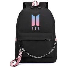 BTS Rucksack mit USB-Ladeanschluss Pink & Schwarz Synthetik BTS pink & schwarz