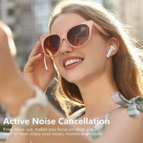 Wireless Earbuds Bluetooth Active Noise Cancelling Headphone with Charging Case (White) 1