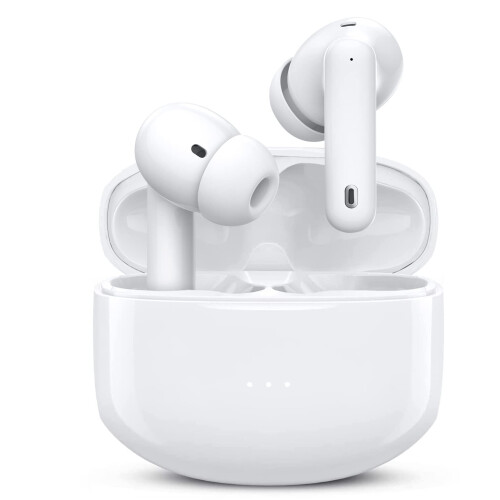 Wireless Earbuds Bluetooth Active Noise Cancelling Headphone with Charging Case (White)