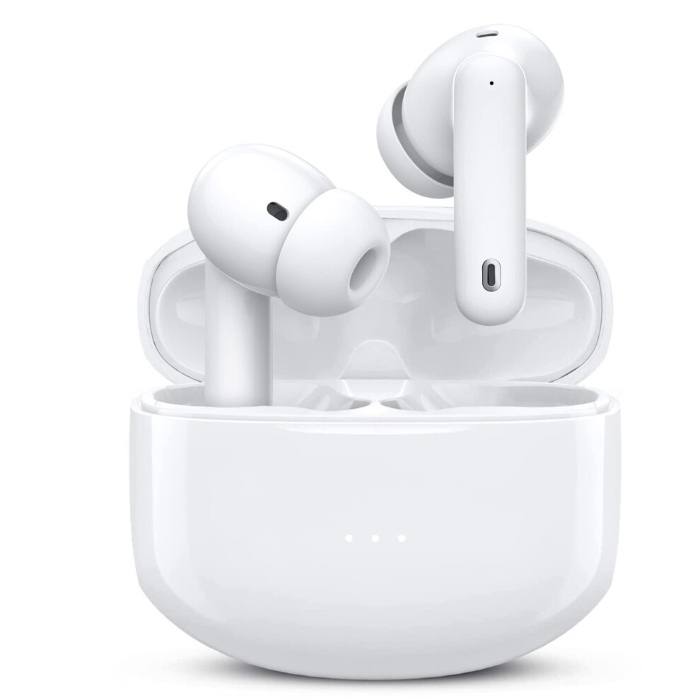 Wireless Earbuds Bluetooth Active Noise Cancelling Headphone with Charging Case (White)