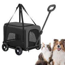 4 Wheel Pet Stroller, Foldable Dog Cat Carrier, Pet Cage Jogger with Rotating Wheels