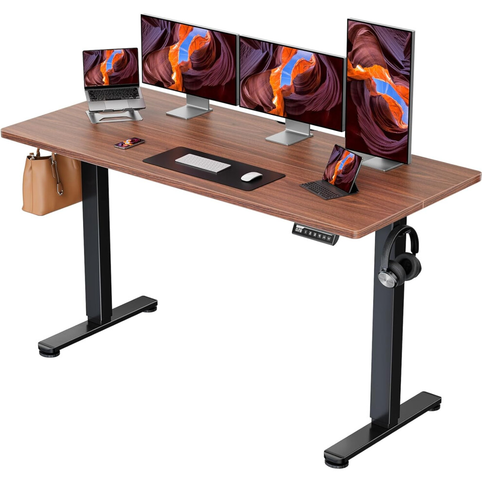 (63*28 Inch, Espresso) Adjustable Electric Standing Desk, 48 x 24 Inches Sit Stand up Desk, Memory Computer Home Office Desk with Two-Piece Desktop (V-image-OPC-PHYXDW7-NEW