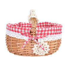 Woven Flower Basket Rattan Picnic Basket with Liner and Handle Oval Wicker Linen