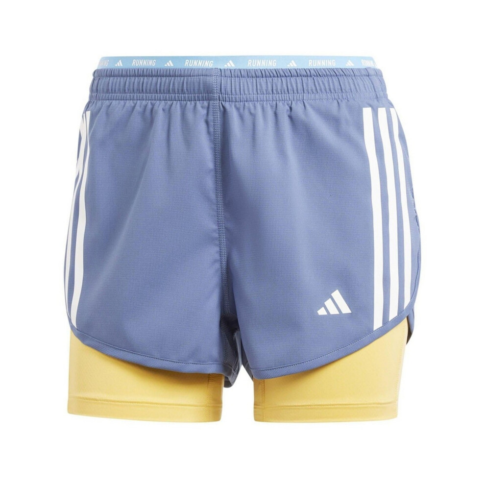 (8 UK - 10 UK, Blue) Adidas Womens/Ladies Own The Run 3 Stripes 2 in 1 Shorts