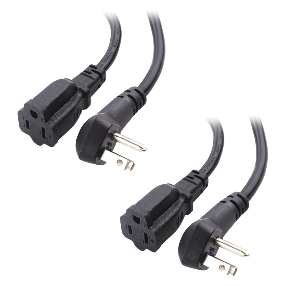 2-Pack 14Awg 15A Power Extension Cord 6 Ft With Low Profile Plug In Black, Etl Listed 354398683162