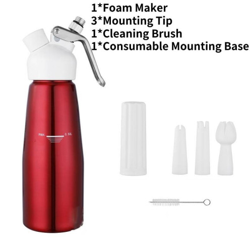 (Red) Whipped Professional Aluminum Cream Dispenser Cream Maker 500ml Kitchen Tools