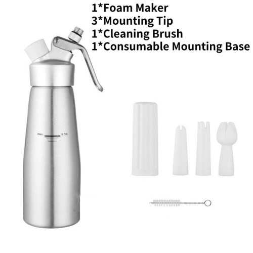 (Silver) Whipped Professional Aluminum Cream Dispenser Cream Maker 500ml Kitchen Tools