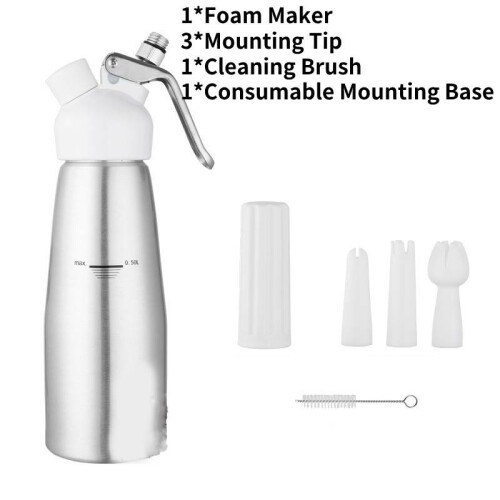 (Silver White) Whipped Professional Aluminum Cream Dispenser Cream Maker 500ml Kitchen Tools