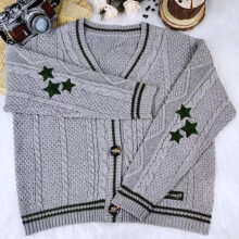 (White, M) Long Sleeved Women Taylor Swift Folklore Knitted Cozy Lazy Autumn Stars Cardigan