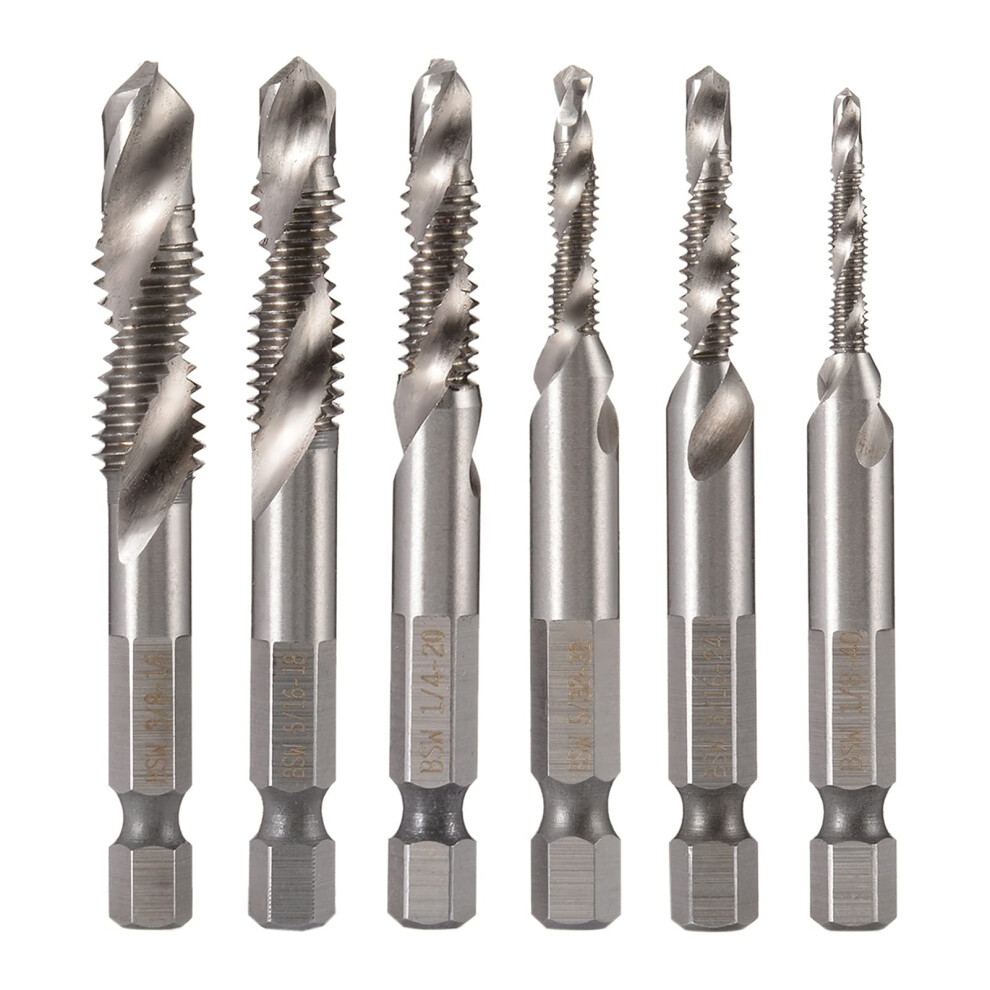 6Pcs Drill Bit Set 1/4 Hex Shank High Speed Steel Spiral Screw Thread Taps Drill Bits Set For Tapping Tools Bit 354398684343