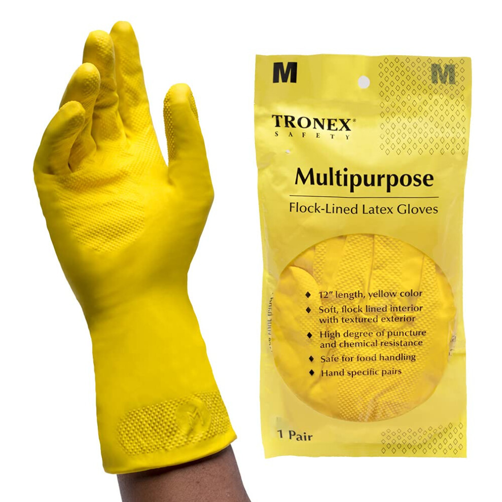 144 Pairs 1908 12' Multipurpose Yellow FlockLined Kitchen Latex Gloves Raised Diamond Texture Food Safe-image-OPC-PHYY5PD-NEW