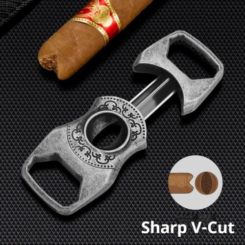 Cigar Cutter VStainless Steel Carved Sharp Blade with Gift Box(Silvery) 1