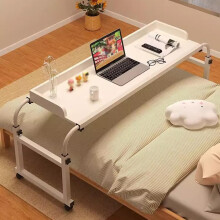Adjustable Height and Length Over Bed Desk,Mobile Over Bed Table with Wheels,Adjustable Overbed Table for Bedroom,White