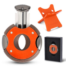 Round G10 VCut Cigar Cutter (Orange),60 Ring Gauge, Ergonomic Design with SecureLock,2 Pack Set with Gift Box (Cigar Cutter and G10 Cigar Holder)