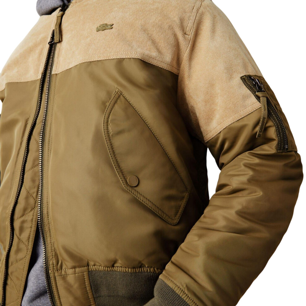 Lacoste Mens Dual Material Quilted Bomber Jacket