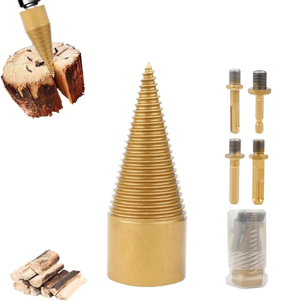 Firewood Drill Bit Set With 4 Handles, Wood Splitter Drill Bit, (32Mm) 779561310766