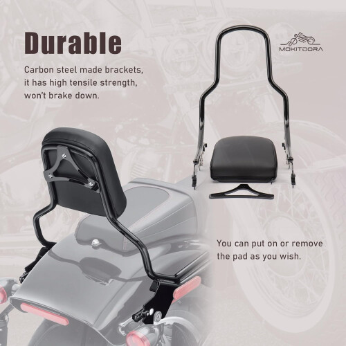 16' Detachable Backrest Holdfast Sissy Bar for 2018later Softail Models, Black 2