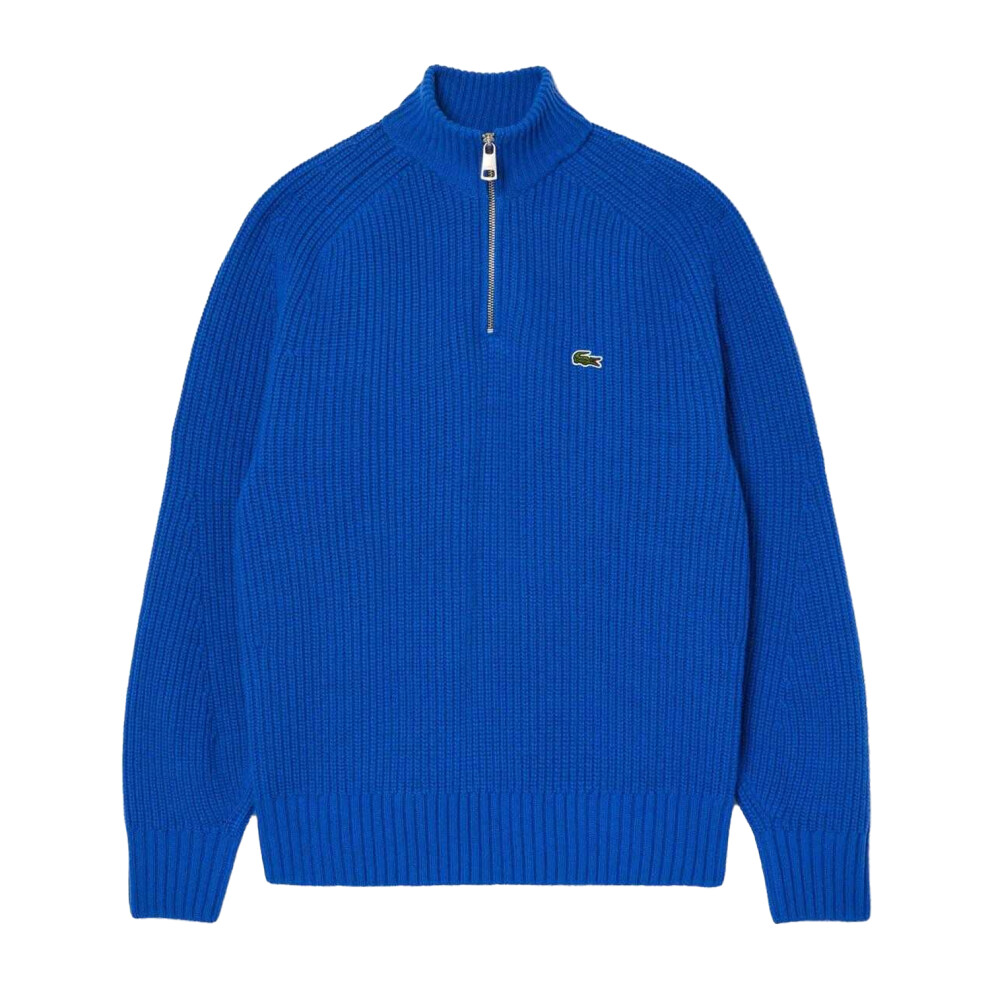 (XXL, Blue) Lacoste Mens Zipper Carded Wool High-Neck Jumper