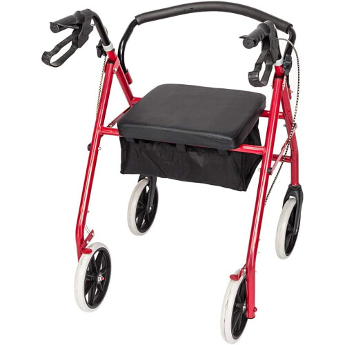Iron Walker with Wheels, 4Wheels Rolling Walker, for Seniors  Adults (Black  Red) 2