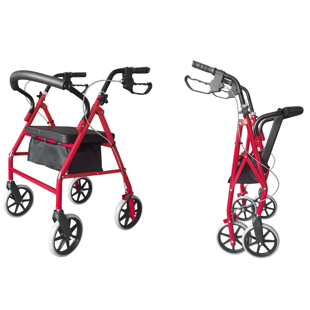 Black/Red Iron Walker With Wheels, 4Wheels Rolling Walker, For Seniors Adults ( Red)