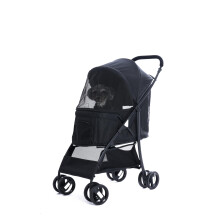 Foldable Jogger Pet Stroller with Weather Cover Storage Basket Pet Travel Carrier for S/M Dogs Cats up to 50lbs (Black)
