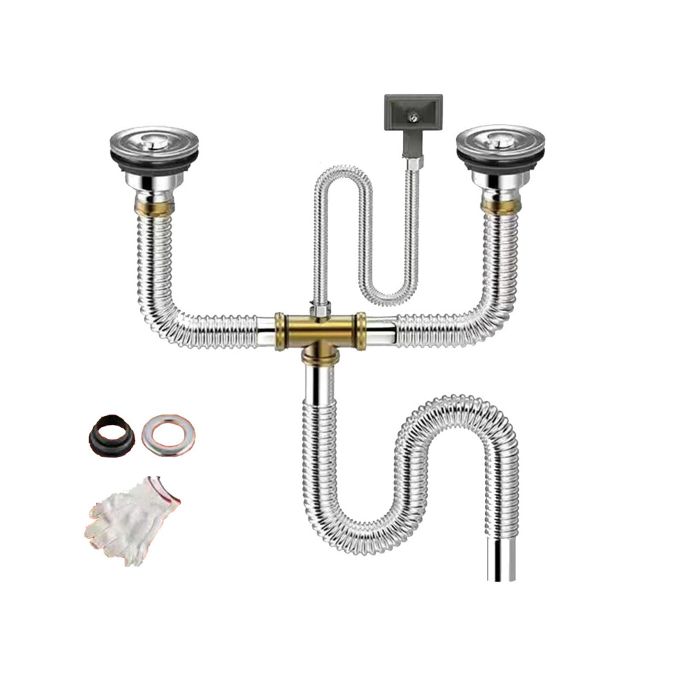 Kitchen Double Sink Downpipe Fittings, Stainless Steel Sink Set Drainer, Kitchen Sewer Drain Pipe 472189225084