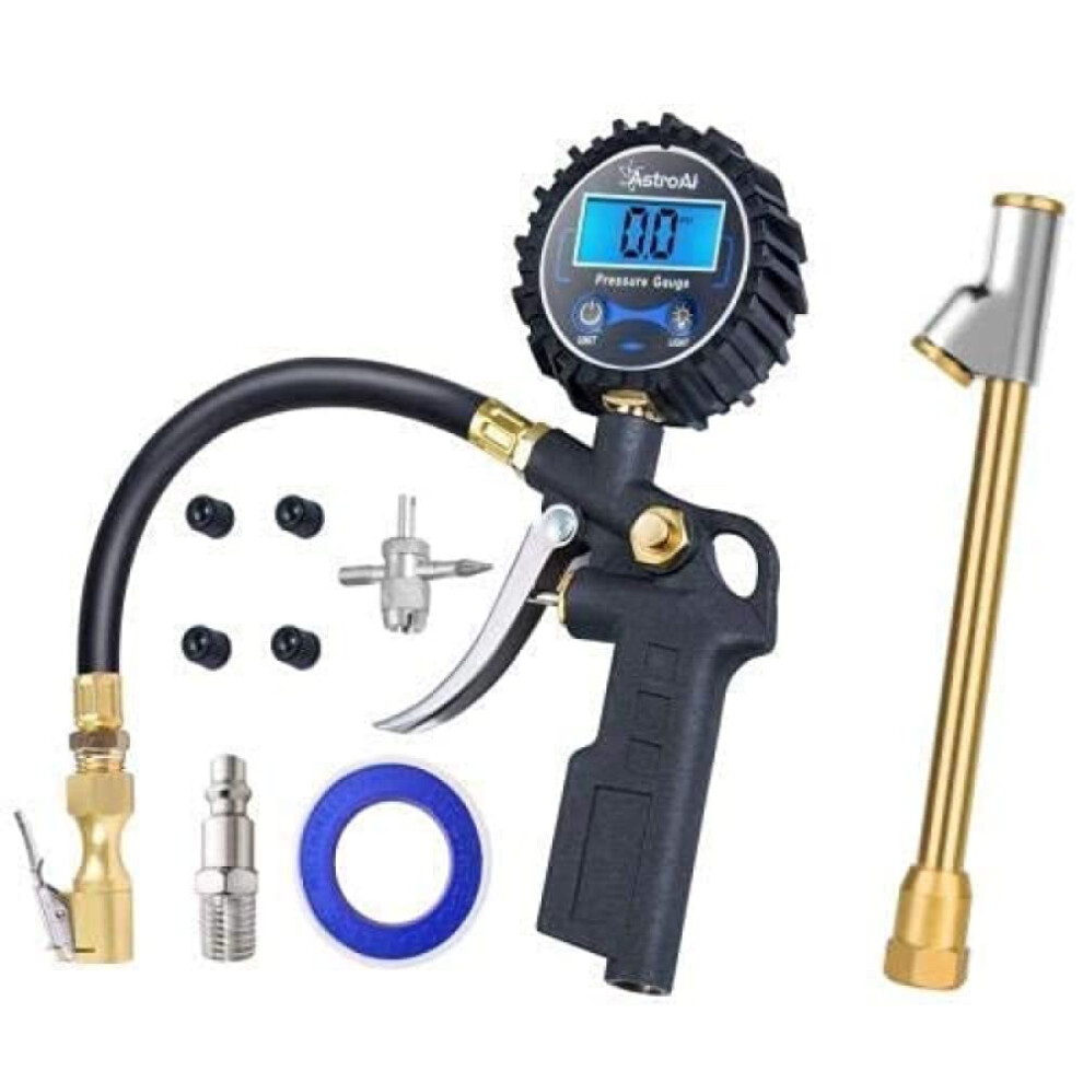 250Psi Tire Inflator Pressure Gauge With 1/4' Fnpt Tire Air Chuck Bundle 354398706823
