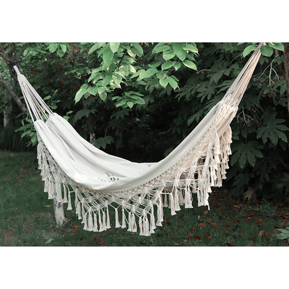 Handmade Boho Large Brazilian Macrame Fringe 2 Person Double Deluxe Hammock Swing Net Chair-image-OPC-PHYYGRW-NEW