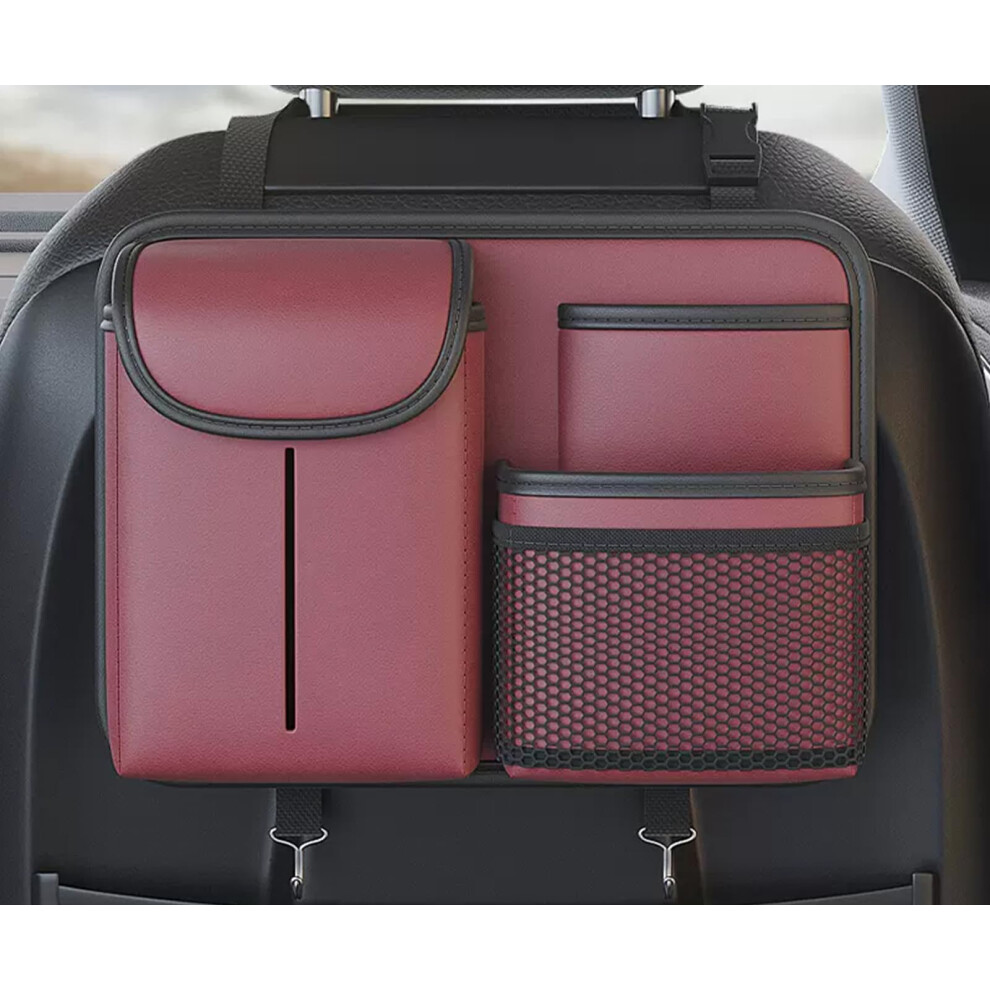 Premium Leather Car Seat Back Organizer With Cup And Tissue Holder, Multipocket Storage With Adjustable Straps For Suvs, Trucks, Sedans (Red) Red 354398717393