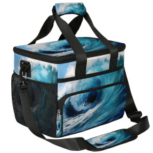 Sea Ocean Insulated Picnic Backpack Lunch Box for Women Men Picnic Basket Tote Abstract Waves Blue