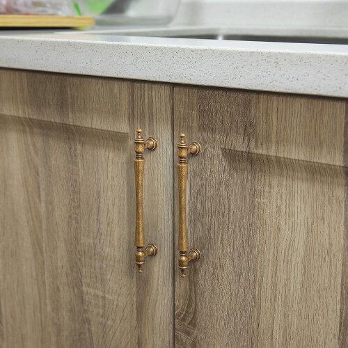6 Pack 5 Inch Antique Brass Cabinet Pulls – Ornate Tapered Handle with Decorative Finials 1