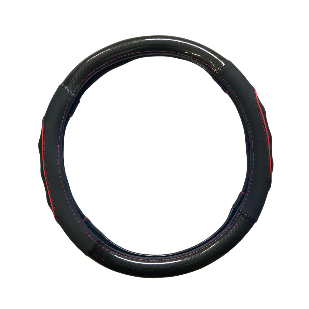 Red 15 Inch Universal Carbon Fiber Style Steering Wheel Cover, Antislip Rubber Grip, Comfortable (Carbon )