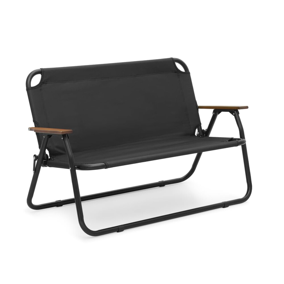Folding Double Camping Chair 2 Person Loveseat Outdoor Camp Dining Seat (Black)