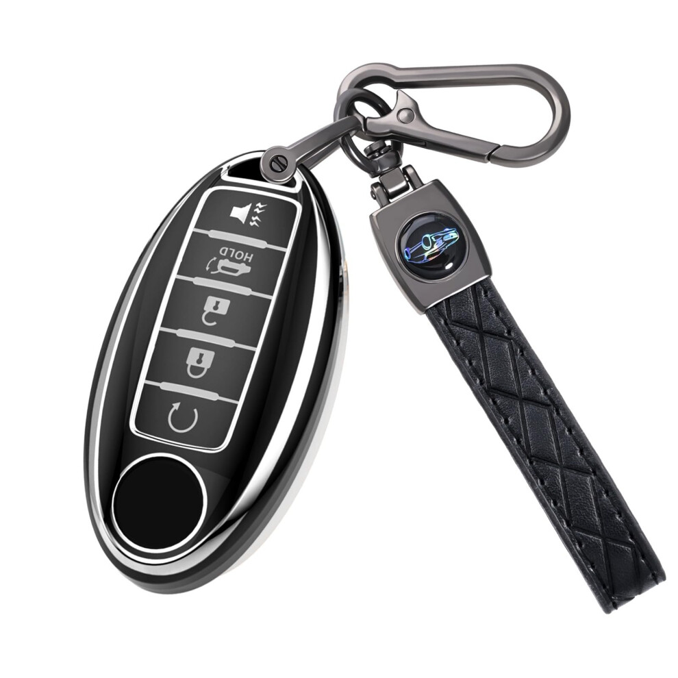 Key Fob Cover With Keychain For Nissan Altima Sentra Rogue Pathfinder Murano Armada Maxima (5Black) 354398728399