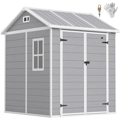 Outsunny Outsunny 6 x 6ft Plastic Garden Shed with Floor, Window, Vents, Grey 1