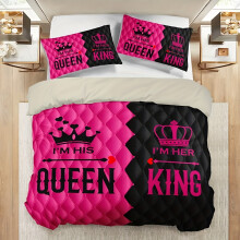 (Pink Color, double(200cm*200cm)) 3pcs Couple'S King and Queen Print Duvet Cover Set with 1 Duvet Cover 2 Pillowcases Without Pillows, Four Seasons Home Dorm High-Definition